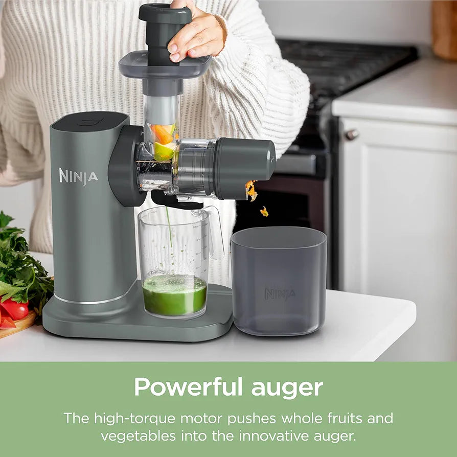 Ninja 3-in-1 Cold Press Juicer with Slice and Shred Blades, 700ml Jug and 1.1L Pulp Container, Make Fresh Juices and Process Vegetables, Compact, Dishwasher Safe Removeable Parts, Grey JC152UK