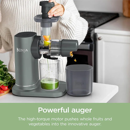 Ninja 3-in-1 Cold Press Juicer with Slice and Shred Blades, 700ml Jug and 1.1L Pulp Container, Make Fresh Juices and Process Vegetables, Compact, Dishwasher Safe Removeable Parts, Grey JC152UK