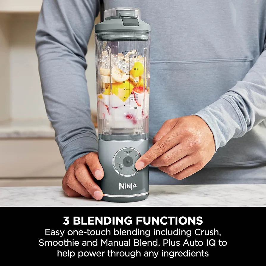 Ninja Blast Max Portable Blender, 570ml, Rechargeable Battery, Blending Cup & Leak-proof Lid, 3x Blend Functions, Makes Smoothies, Protein Shakes, Blends Ice & Frozen Fruit, Silver BC251EUSL