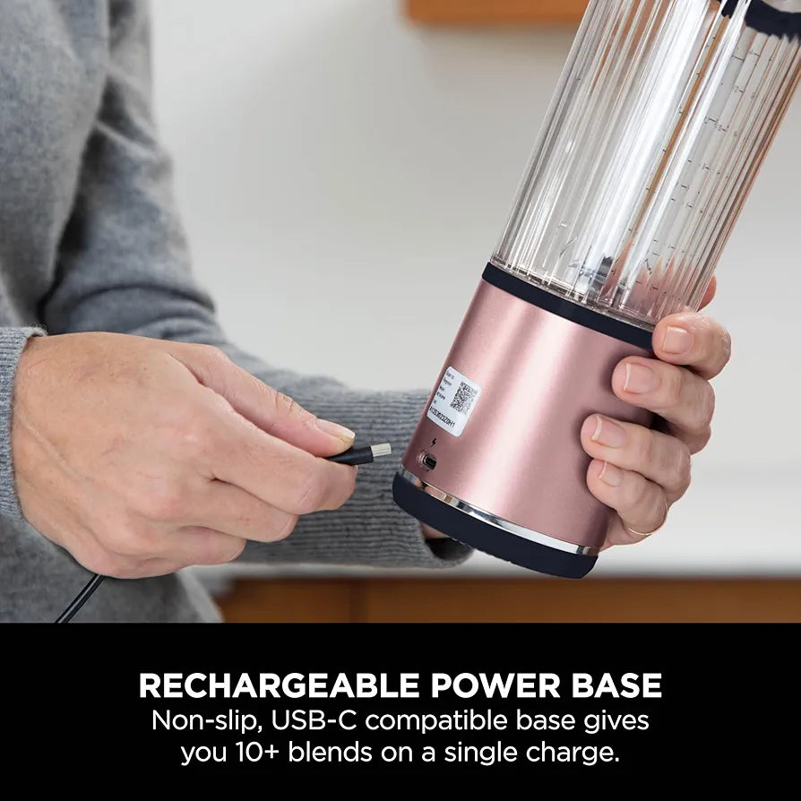 Ninja 2-Pack Blast 530ml Portable Blender, Leakproof Lid & Sip Spout, Cordless Mini Blender, Rechargeable, Portable Smoothies, Protein Shakes, & Frozen Fruit, Rose Gold & Metallic Silver, BC151UKEUGV