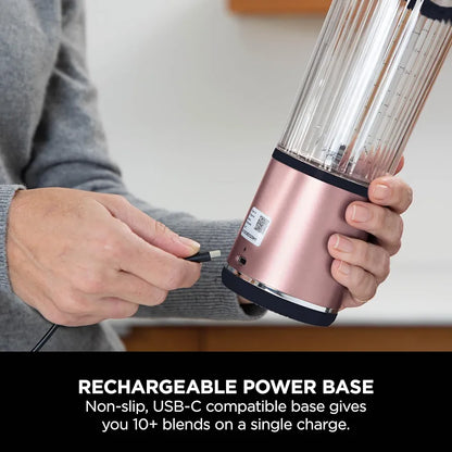 Ninja 2-Pack Blast 530ml Portable Blender, Leakproof Lid & Sip Spout, Cordless Mini Blender, Rechargeable, Portable Smoothies, Protein Shakes, & Frozen Fruit, Rose Gold & Metallic Silver, BC151UKEUGV