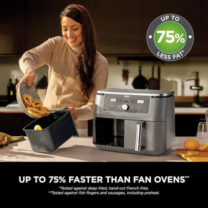 Ninja MAX Dual Zone Digital Air Fryer, 2 Drawers, 9.5L, 6-in-1, Uses No Oil, Air Fry, Max Crisp, Roast, Bake, Reheat, Dehydrate, Non-Stick, Dishwasher Safe Baskets, Gun Metal Grey DZ400UK