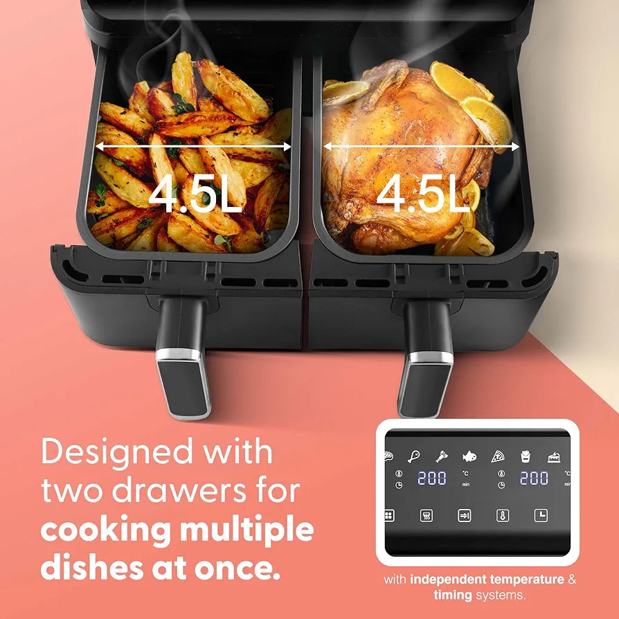 Keplin 9L Dual Zone Air Fryer - 8in1 Cooking Functions - 2700W Energy-Saving Cooker - Extra-Large