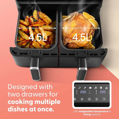 Keplin 9L Dual Zone Air Fryer - 8in1 Cooking Functions - 2700W Energy-Saving Cooker - Extra-Large