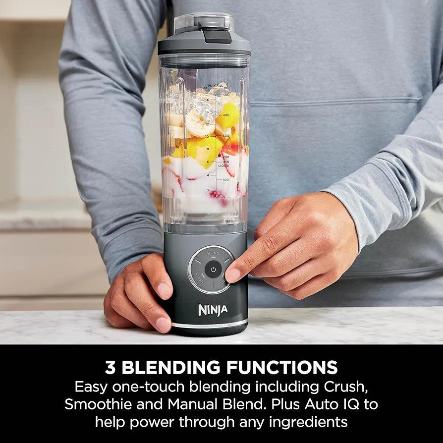 Ninja Blast Max Portable Blender, 570ml, Rechargeable Battery, Blending Cup & Leak-proof Lid, 3x Blend Functions, Makes Smoothies, Protein Shakes, Blends Ice & Frozen Fruit, Cool Grey BC251EUGY