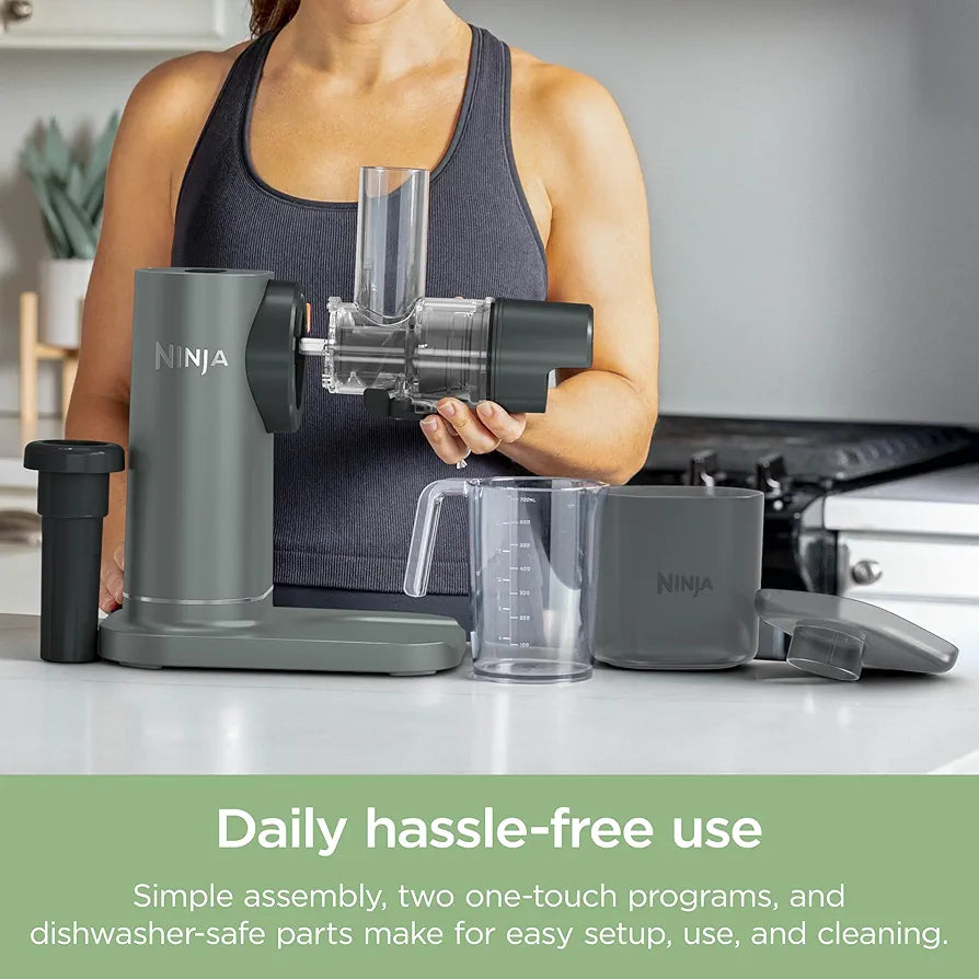 Ninja 3-in-1 Cold Press Juicer with Slice and Shred Blades, 700ml Jug and 1.1L Pulp Container, Make Fresh Juices and Process Vegetables, Compact, Dishwasher Safe Removeable Parts, Grey JC152UK