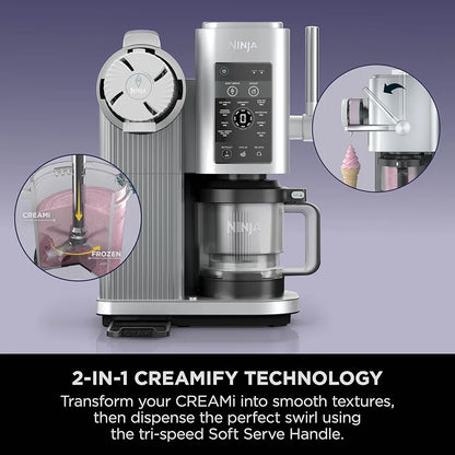Ninja CREAMi Scoop and Swirl Soft Serve and Ice Cream Maker with 2x Tubs, 13 Functions, Makes Ice Cream, Soft Serve, Gelato, Sorbet, Milkshakes and More, Mix-In Option, Platinum Silver, NC701UK