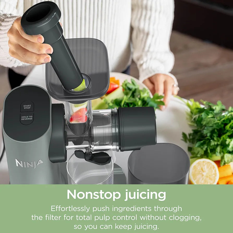 Ninja 3-in-1 Cold Press Juicer with Slice and Shred Blades, 700ml Jug and 1.1L Pulp Container, Make Fresh Juices and Process Vegetables, Compact, Dishwasher Safe Removeable Parts, Grey JC152UK