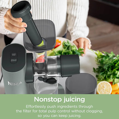 Ninja 3-in-1 Cold Press Juicer with Slice and Shred Blades, 700ml Jug and 1.1L Pulp Container, Make Fresh Juices and Process Vegetables, Compact, Dishwasher Safe Removeable Parts, Grey JC152UK