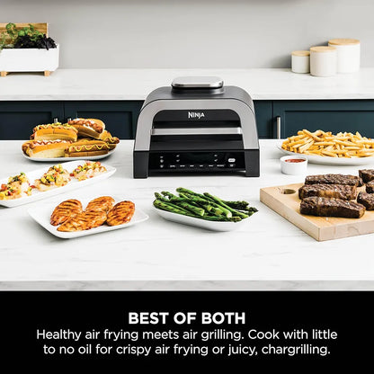 Ninja 6-in-1 MAX Indoor Grill & Air Fryer, 6 Cooking Functions, Make Up to 6 Burgers, 3.8L Capacity, Low Smoke, Includes Digital Meat Thermometer, Grey/Silver, DG551UK