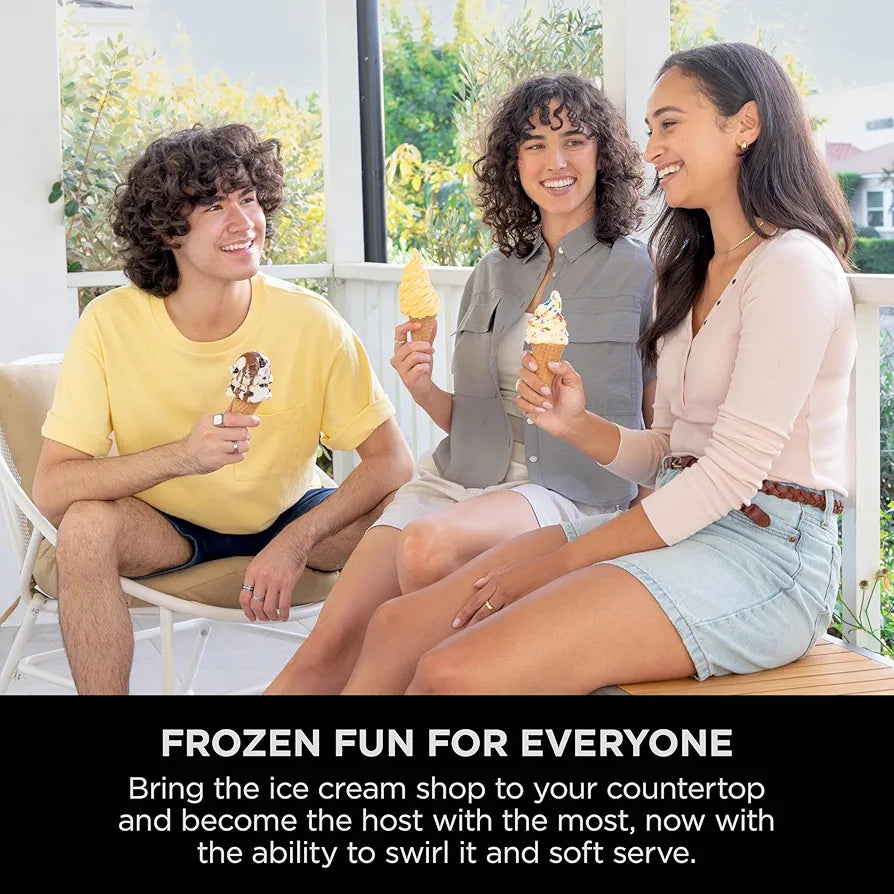 Ninja CREAMi Scoop and Swirl Soft Serve and Ice Cream Maker with 2x Tubs, 13 Functions, Makes Ice Cream, Soft Serve, Gelato, Sorbet, Milkshakes and More, Mix-In Option, Platinum Silver, NC701UK