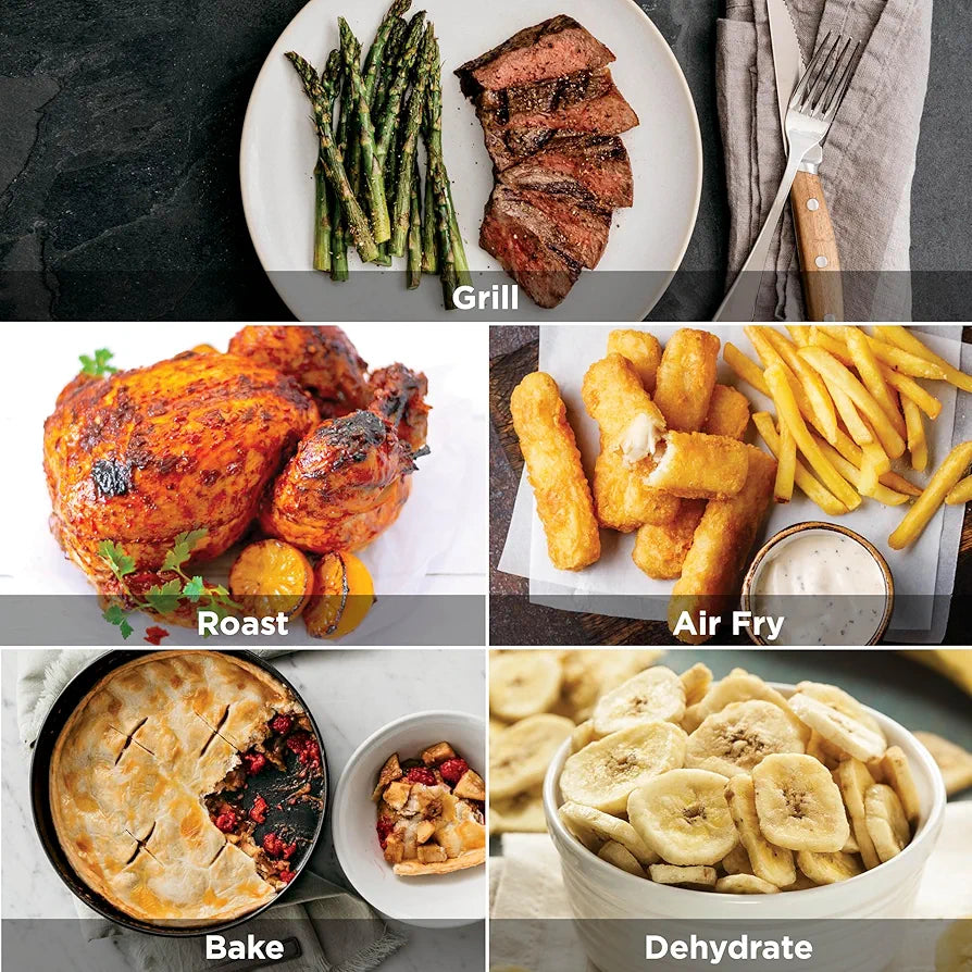 Ninja 5-in-1 Indoor Grill & Air Fryer, 5 Cooking Functions, Make Up to 4 Burgers, 5.7L capacity, Low Smoke, Includes Digital Meat Thermometer, Black/Silver, EG351UK